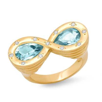 Sig Ward Jewelry 14K YG Topaz And Diamond Infinity Ring Front View