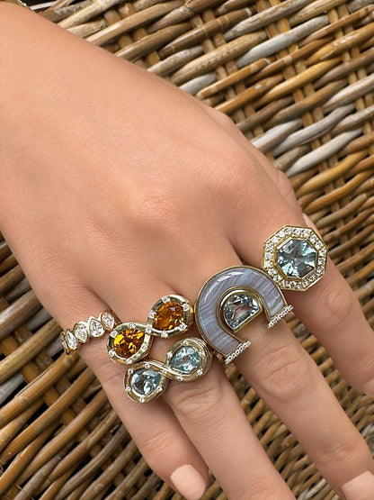 Sig Ward Jewelry 14K YG Topaz And Diamond Infinity Ring Citrine And Diamond Infinity Ring on model