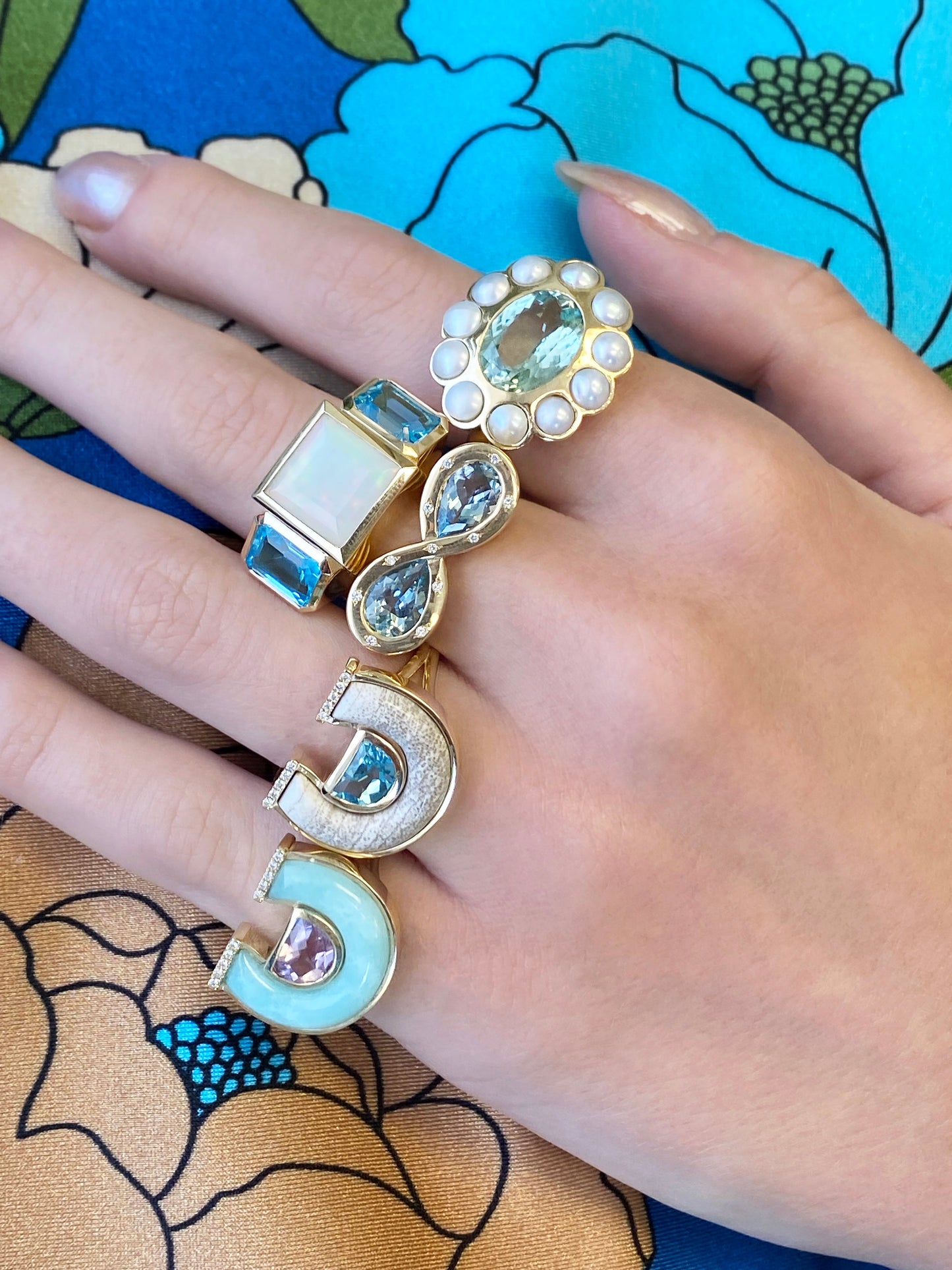 Sig Ward Jewelry 14K Yellow Gold Topaz, Petrified Wood and Diamond Horseshoe Ring