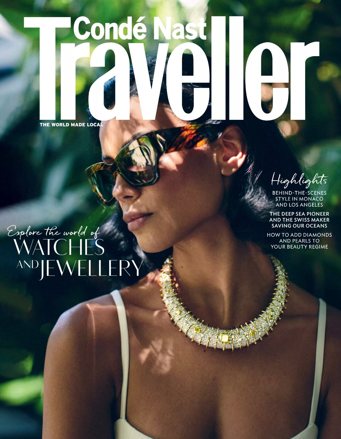 Sig Ward Jewelry 14K YG Topaz, Petrified Wood and Diamond Horseshoe Ring featured on the Conde Nast Traveller cover, showcasing vibrant topaz, petrified wood, and diamond accents in a luxurious yellow gold horseshoe design.