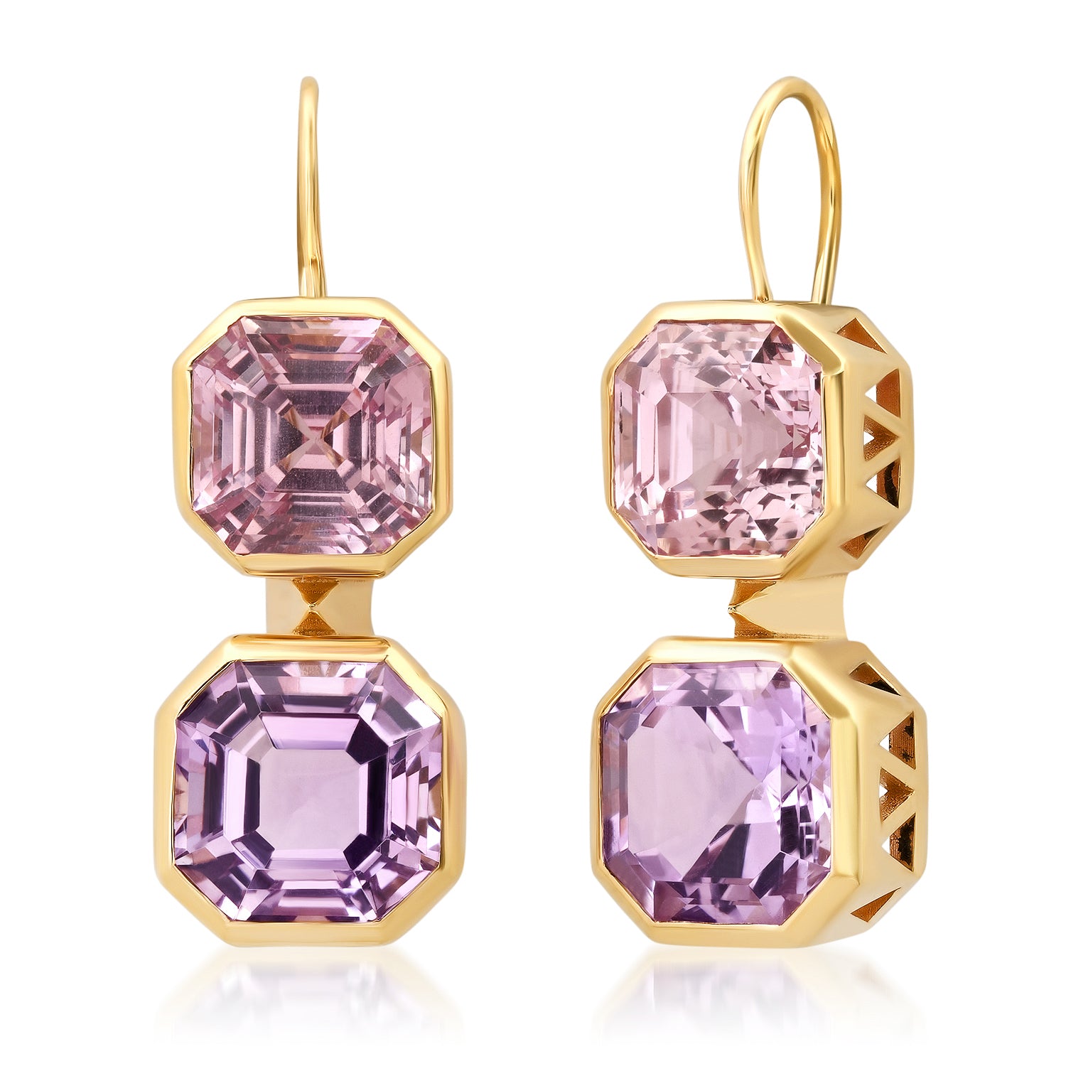 Sig Ward Jewelry 14K yellow gold Tourmaline and Amethyst Duo Earrings featuring natural tourmaline and amethyst gemstones in a handcrafted luxury fine jewelry design inspired by modern heirlooms.