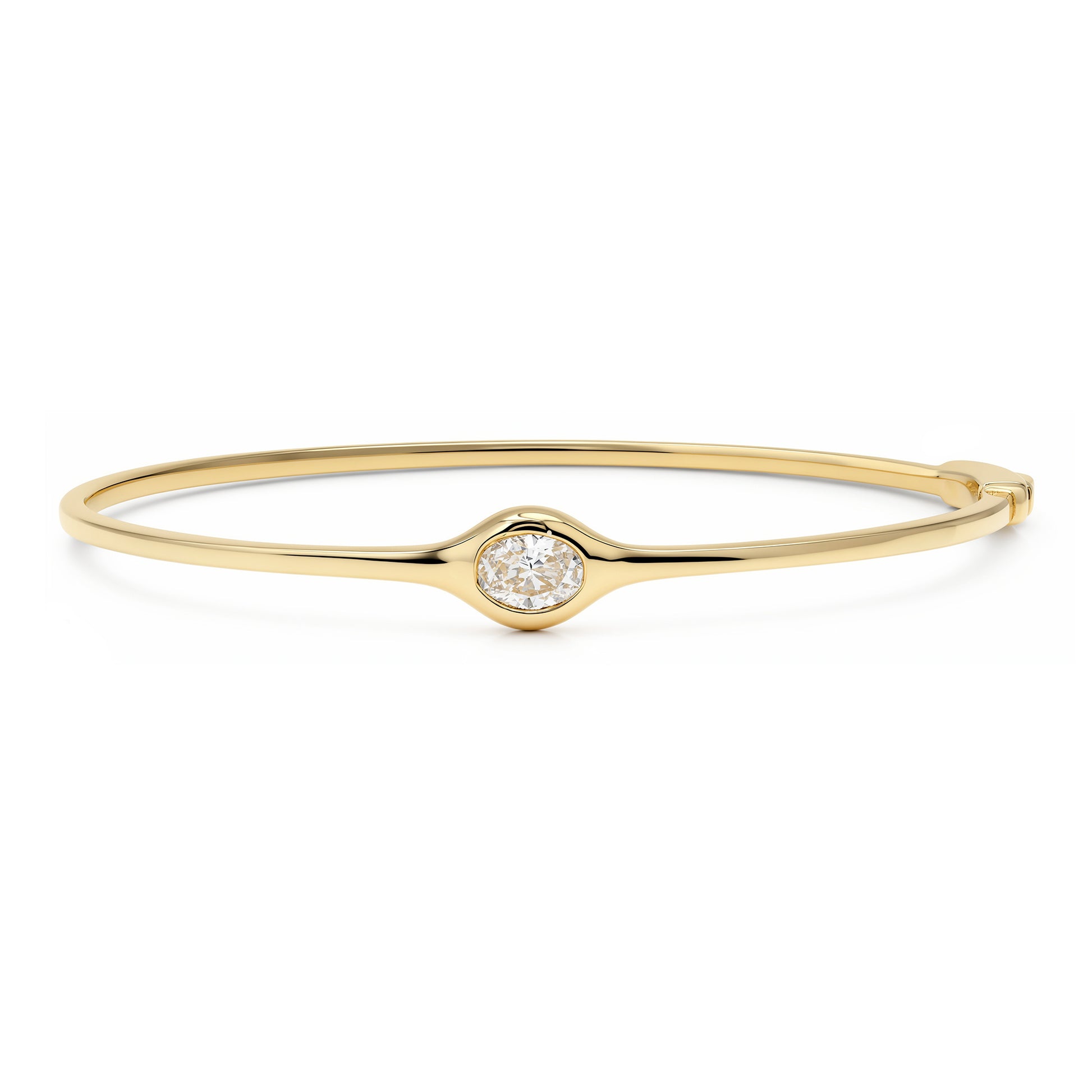 Sig Ward Jewelry 14K Yellow Gold Trina Oval Bangle with Diamond on white background