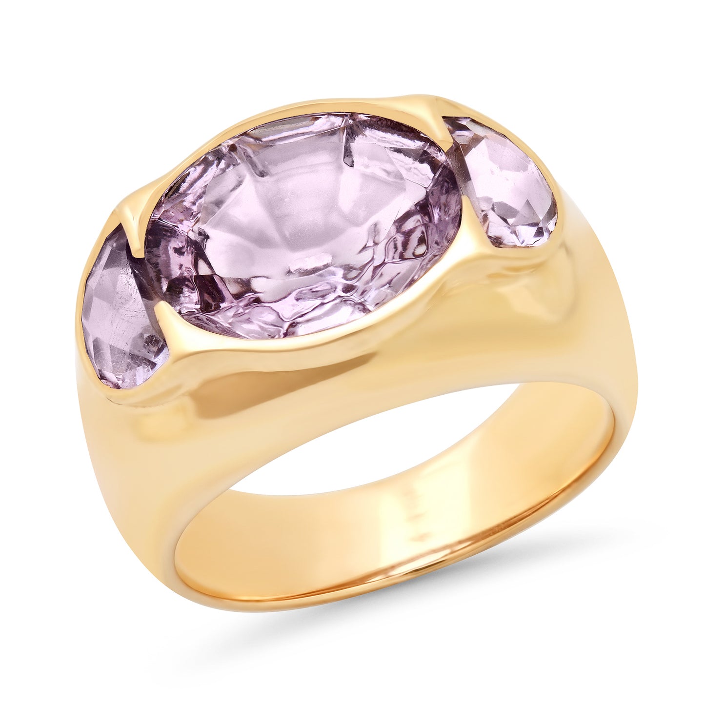 14K Yellow Gold Triptych Gypsy Ring Featuring Rose De France Amethyst By Sig Ward Jewelry.