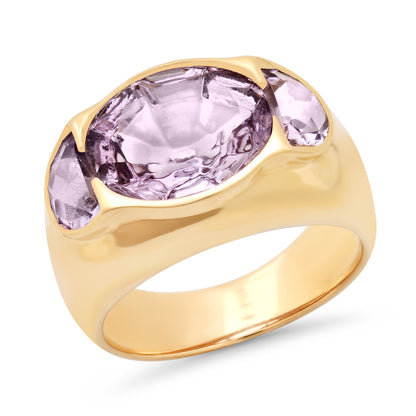 14K Yellow Gold Triptych Gypsy Ring Featuring Rose De France Amethyst By Sig Ward Jewelry.