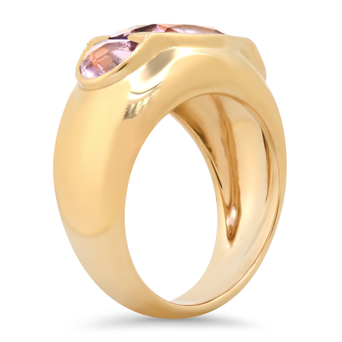 14K Yellow Gold Triptych Gypsy Ring Featuring Rose De France Amethyst By Sig Ward Jewelry.
