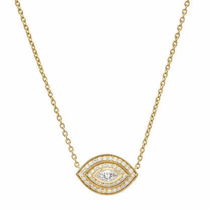 Sig Ward Jewelry 14K Yellow Gold Evil Eye Marquise Necklace With Diamond on white background