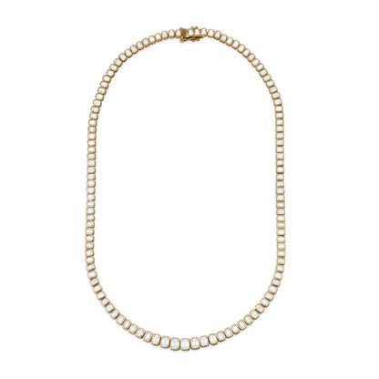 14K yellow gold Emerald Cut Diamond Tennis Necklace by Sig Ward Jewelry, featuring emerald-cut natural diamonds in a timeless luxury tennis necklace design.