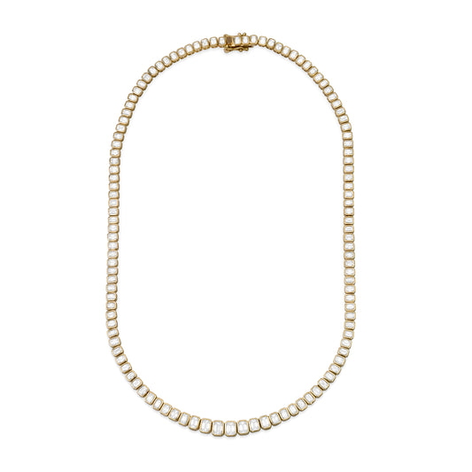 14K yellow gold Emerald Cut Diamond Tennis Necklace by Sig Ward Jewelry, featuring emerald-cut natural diamonds in a timeless luxury tennis necklace design.