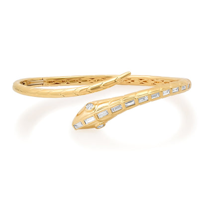 Sig Ward Jewelry 18K YG Baguette Diamond Snake Bangle