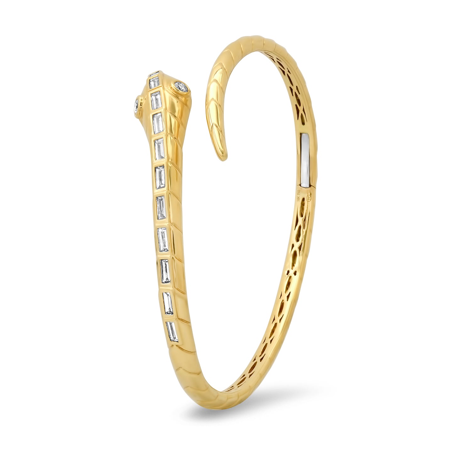 Sig Ward Jewelry 18K Yellow Gold Baguette Diamond Snake Bangle