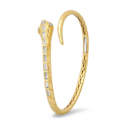 Sig Ward Jewelry 18K Yellow Gold Baguette Diamond Snake Bangle