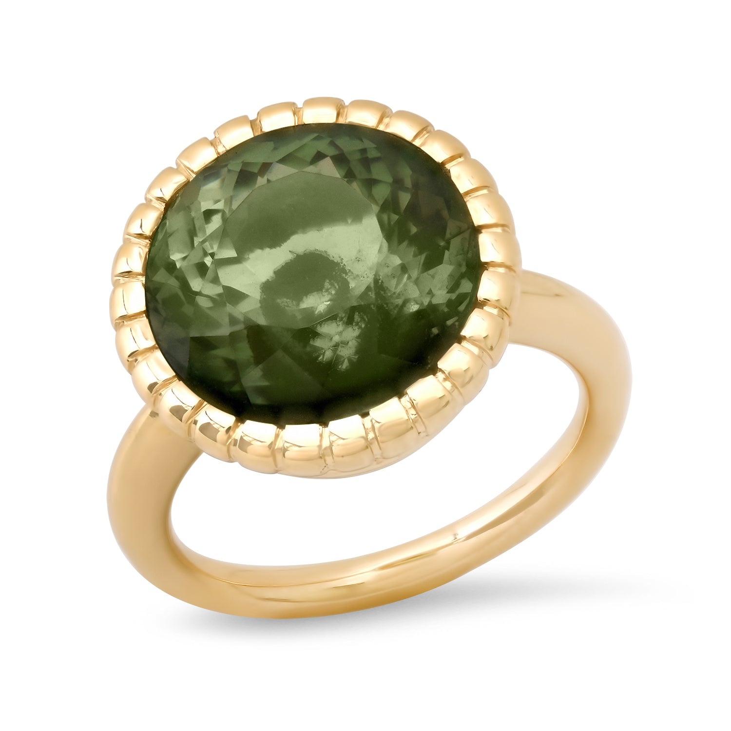Sig Ward Jewelry Eros Round Green Tourmaline Ring featuring a vibrant round green tourmaline in an elegant fine jewelry setting with timeless craftsmanship.