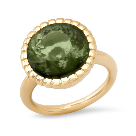Sig Ward Jewelry Eros Round Green Tourmaline Ring featuring a vibrant round green tourmaline in an elegant fine jewelry setting with timeless craftsmanship.