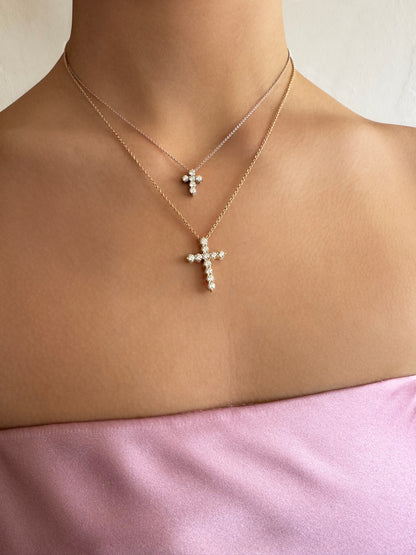 Sig Ward Jewelry 14K YG Alix and Lexa Diamond Cross Necklaces featuring diamond cross pendants in polished 14K yellow gold.