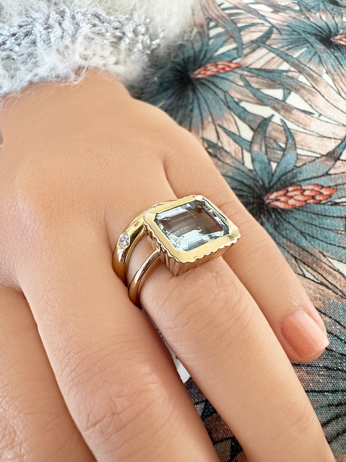 14K YG Omega Aquamarine Ring 717 by Sig Ward Jewelry, a luxury fine jewelry ring crafted in yellow gold with an elegant aquamarine gemstone centerpiece.