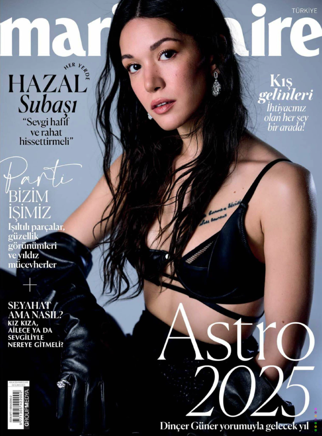 Sig Ward Jewelry Marie Claire Cover featuring 14K YG Aquamarine and Topaz Duo Earrings with elegant blue gemstones set in a luxurious yellow gold design for a refined jewelry statement.