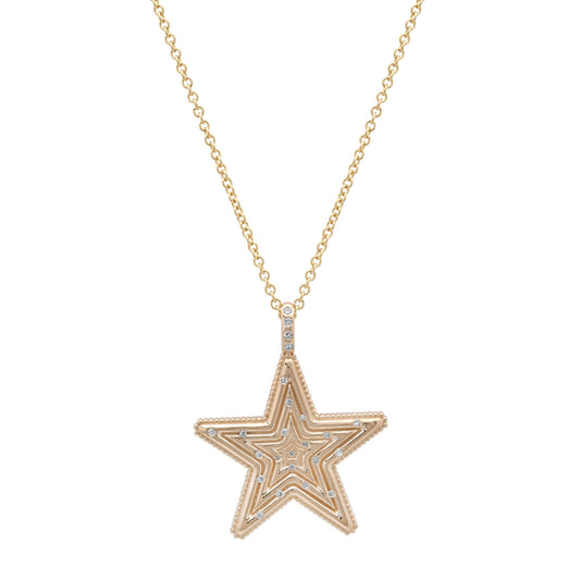 Medium Star Power Diamond Necklace by Sig Ward Jewelry in 14K gold with natural gemstones and baguette diamonds.