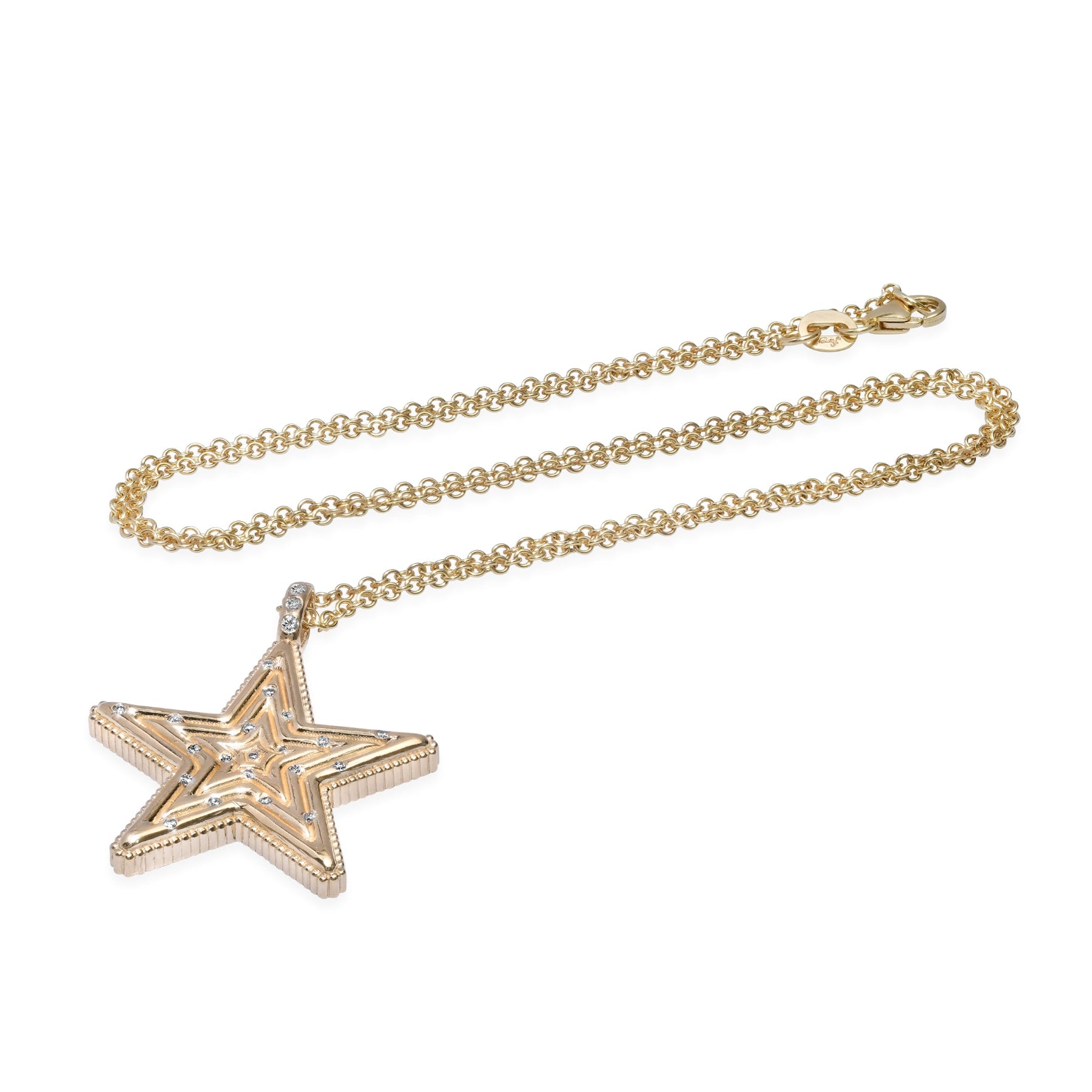 Medium Star Power Diamond Necklace by Sig Ward Jewelry in 14K gold with natural gemstones and baguette diamonds.