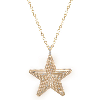 Mega Star Power Diamond Necklace by Sig Ward Jewelry in 14K gold with natural gemstones and baguette diamonds.