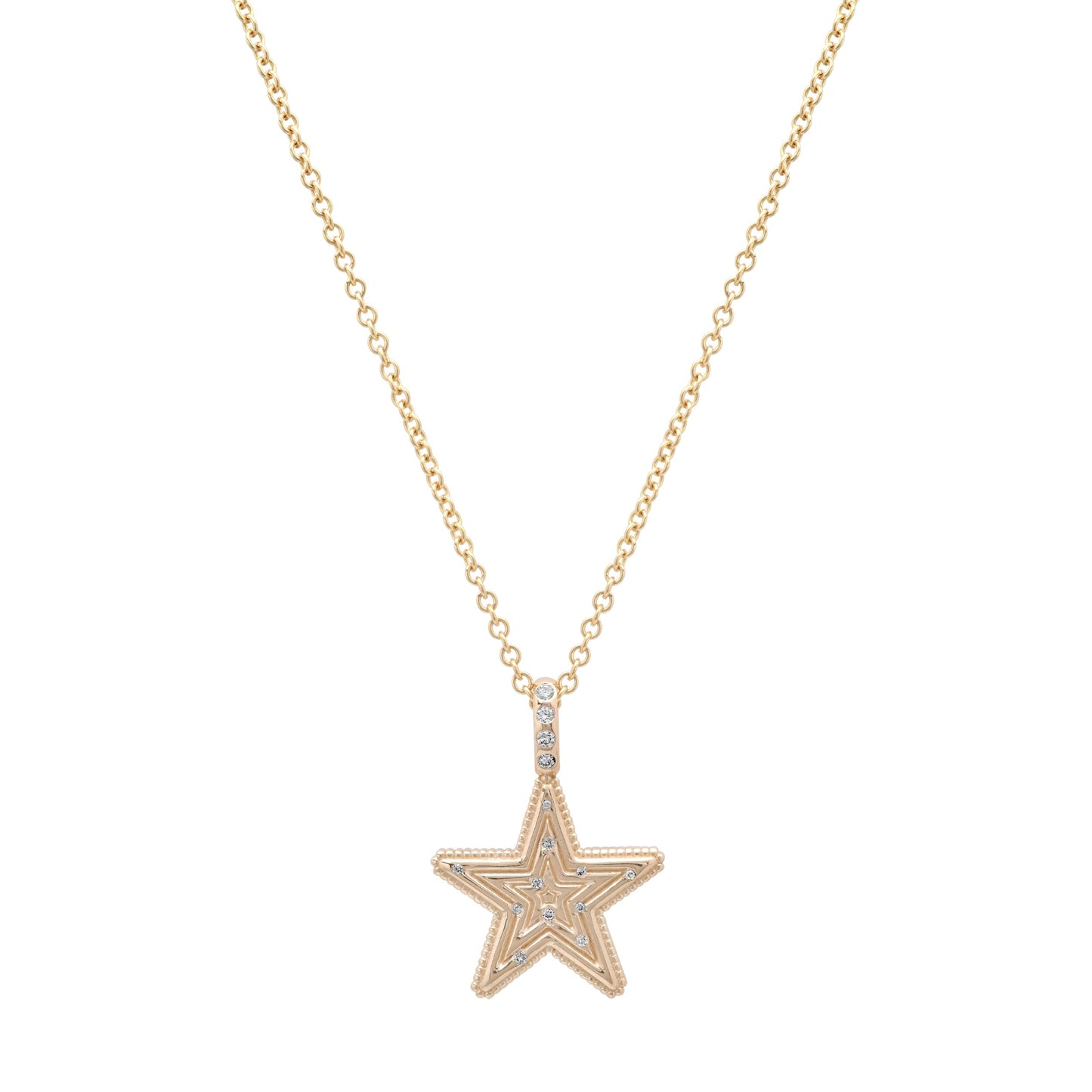 Mini Star Power Diamond Necklace by Sig Ward Jewelry in 14K gold featuring natural gemstones and baguette diamonds from the Star Power Collection.