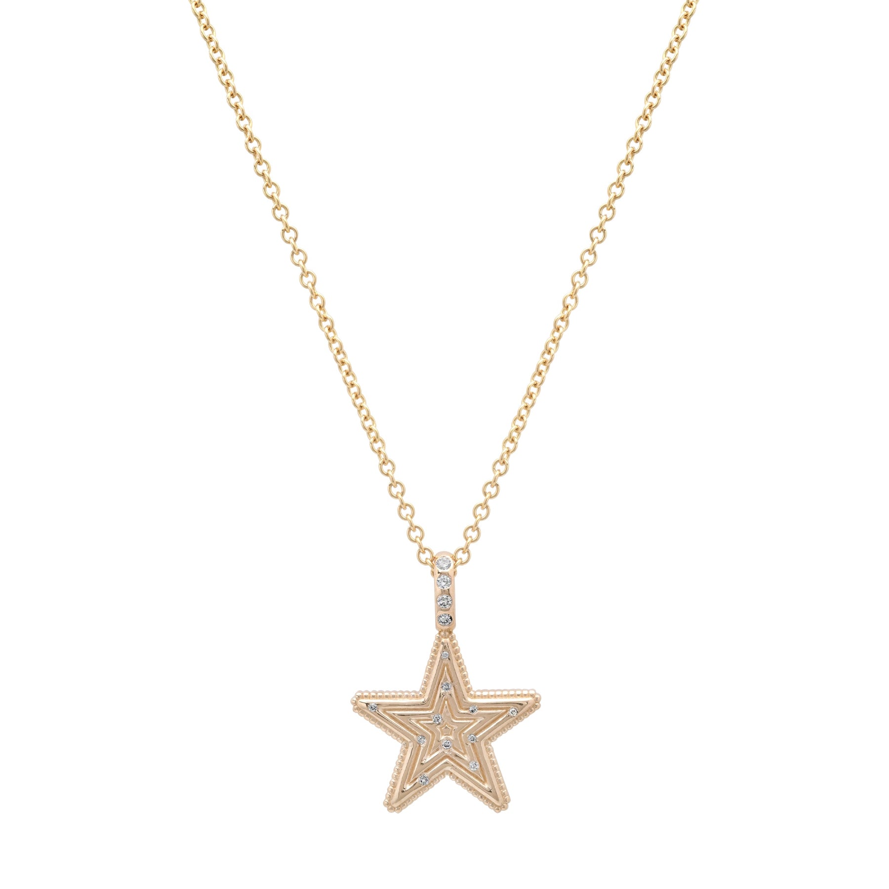 Mini Star Power Diamond Necklace by Sig Ward Jewelry in 14K gold featuring natural gemstones and baguette diamonds from the Star Power Collection.