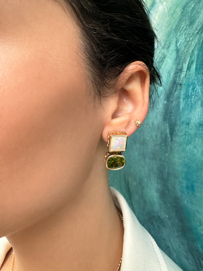 Sig Ward Jewelry Opal and Peridot Duo Earrings featuring luminous opal and vibrant peridot gemstones in an elegant luxury earring design.