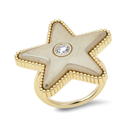 Front View of the Sig Ward Jewelry Star Power Petrified Wood and Diamond Ring featuring natural petrified wood, sparkling diamonds, and a sculptural 925 sterling silver setting inspired by the Star Power collection.