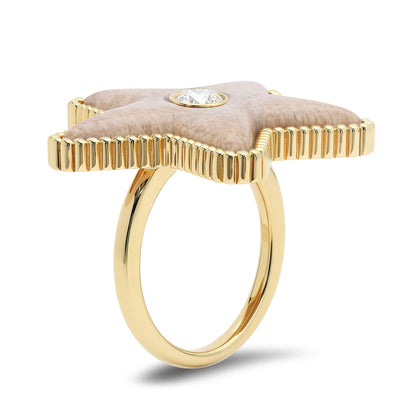 Side view of the Sig Ward Jewelry Star Power Petrified Wood and Diamond Ring featuring natural petrified wood, sparkling diamonds, and a sculptural 925 sterling silver setting inspired by the Star Power collection.