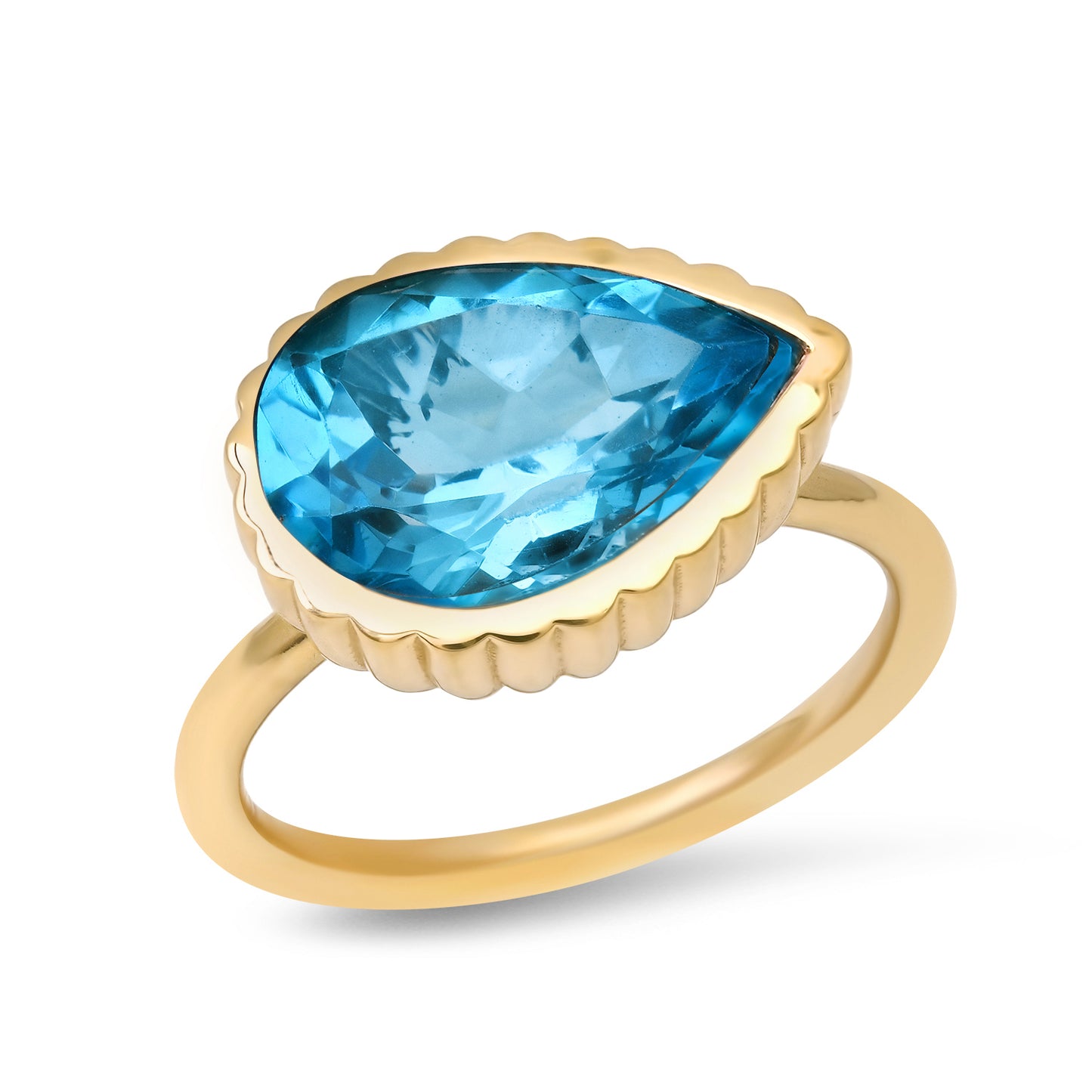 Sig Ward Jewelry 14K YG Omega Swiss Topaz Ring front view featuring a Swiss topaz gemstone in a sleek yellow gold Omega setting.