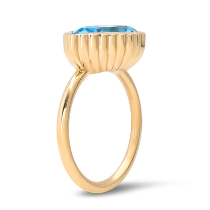 Sig Ward Jewelry 14K YG Omega Swiss Topaz Ring side view featuring a Swiss topaz gemstone in a sleek yellow gold Omega setting.