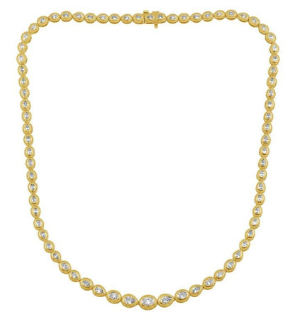 Sig Ward Jewelry 14K Yellow Gold Maven Oval and Pear Shape Diamond Tennis Necklace featuring alternating oval and pear shape diamonds in an elegant yellow gold setting.