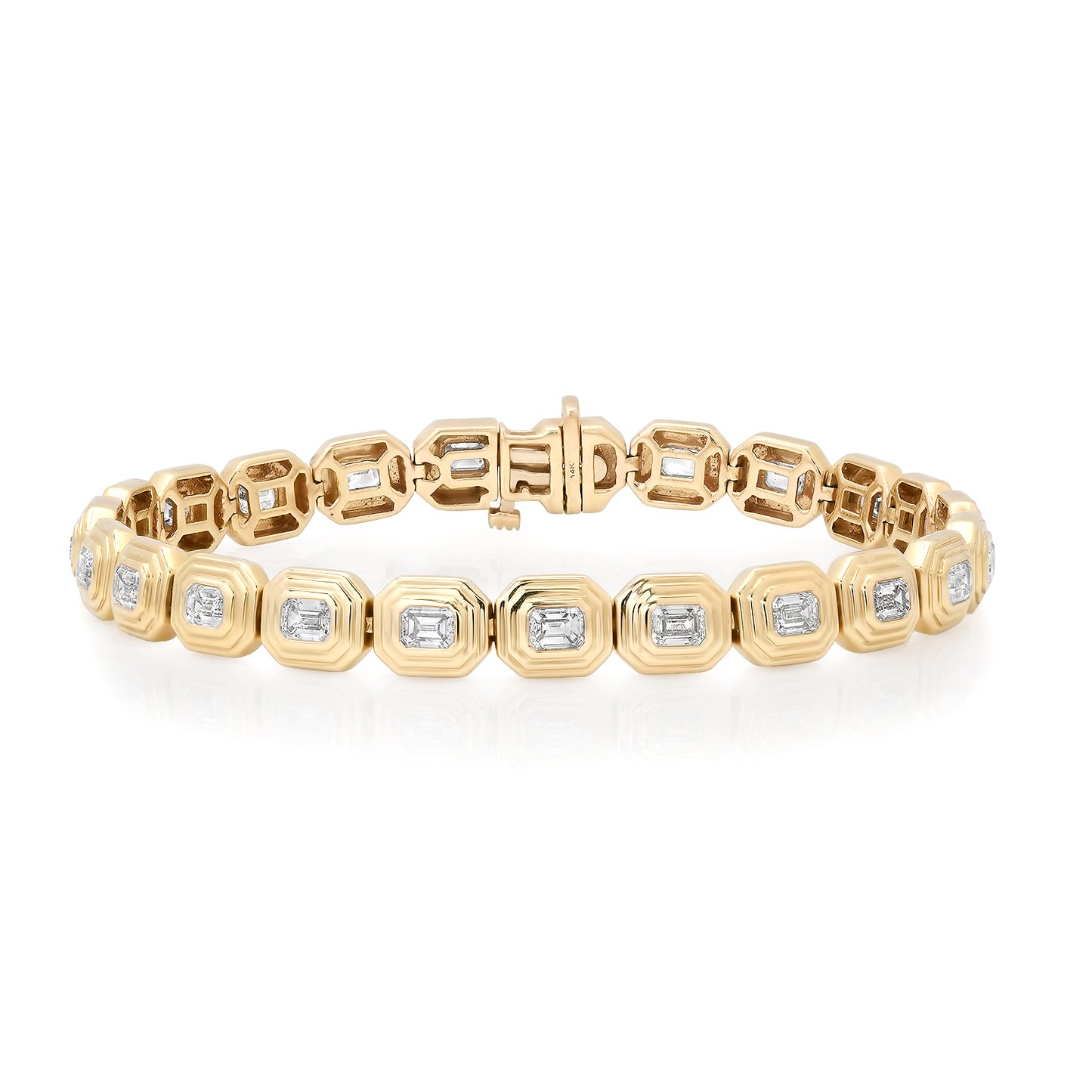 Sig Ward Jewelry 14K YG Maven Emerald Cut Diamond Bracelet featuring emerald cut diamonds in a polished 14K yellow gold bracelet.