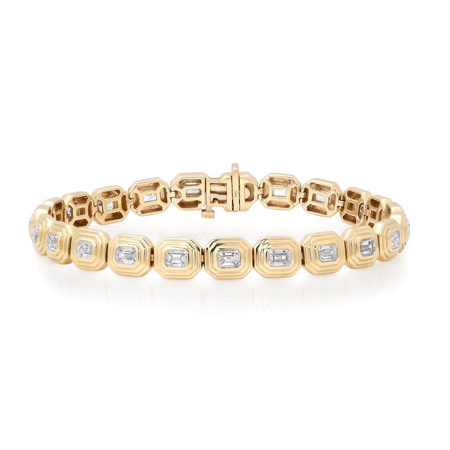 Sig Ward Jewelry 14K YG Maven Emerald Cut Diamond Bracelet featuring emerald cut diamonds in a polished 14K yellow gold bracelet.