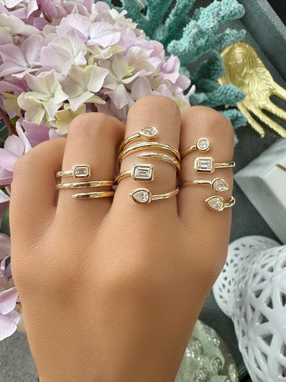 14K YG Pear Shape Diamond Double Coil Ring