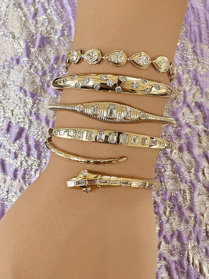 14K YG Wide Gypsy Set Diamond Bangle