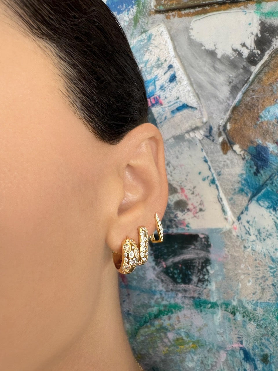 14K YG Mave Scattered Diamond Huggies