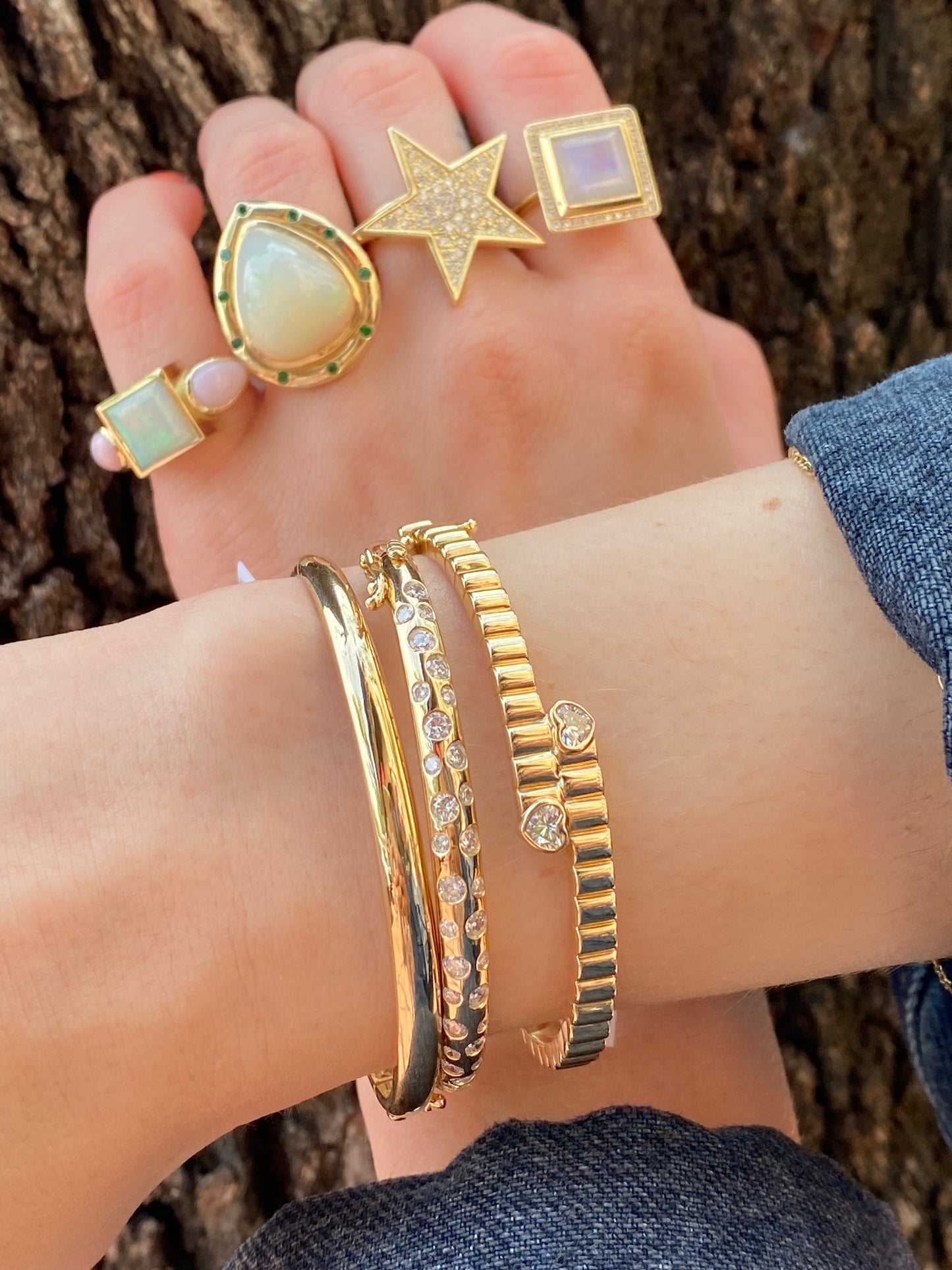 14K YG Round Diamond Gypsy Bangle
