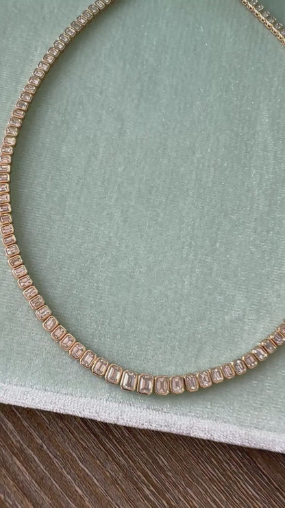 14k YG Emerald Cut Diamond Tennis Necklace