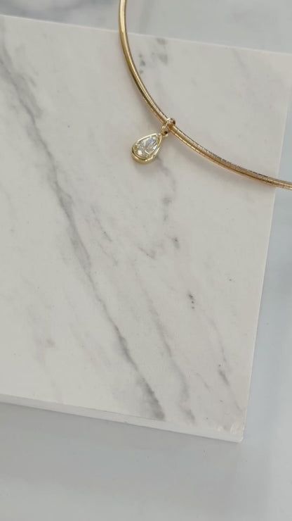 14K YG Omega Pear Shape Diamond  Solitaire Collar