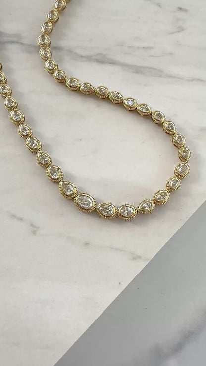 14K Yellow Gold Maven Oval and Pear Shape Diamond Tennis Necklace