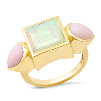 Sig Ward Jewelry 14K YG Ethiopian Opal and Pink Opal Trilogy Ring