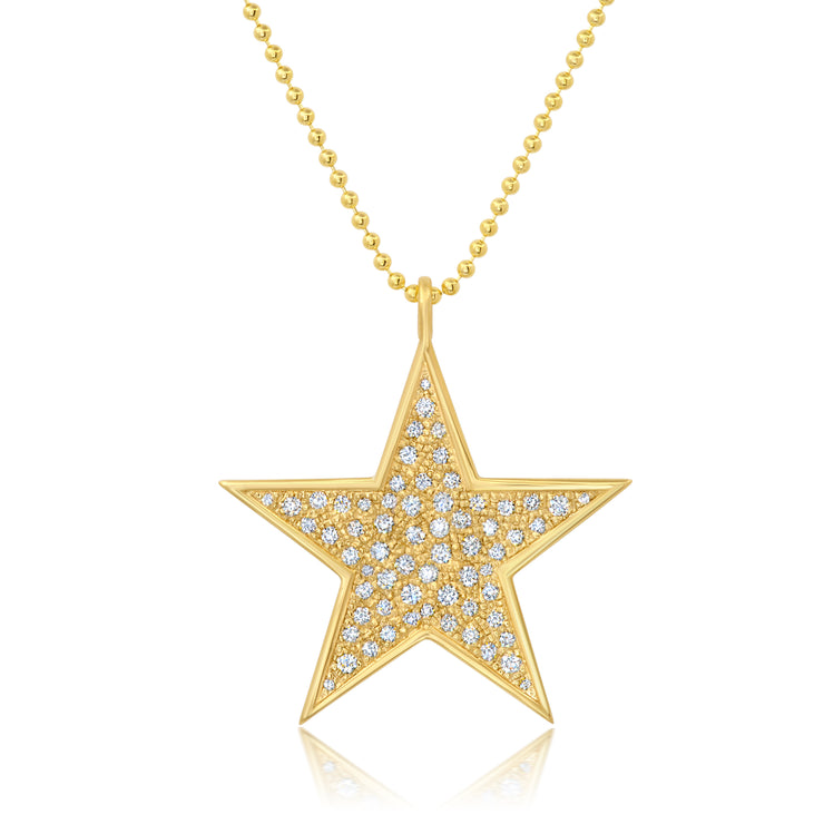 14K Medium Gold Star Diamond Disc Necklace