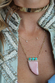 14K YG Pink Opal and Amazonite diamond necklace