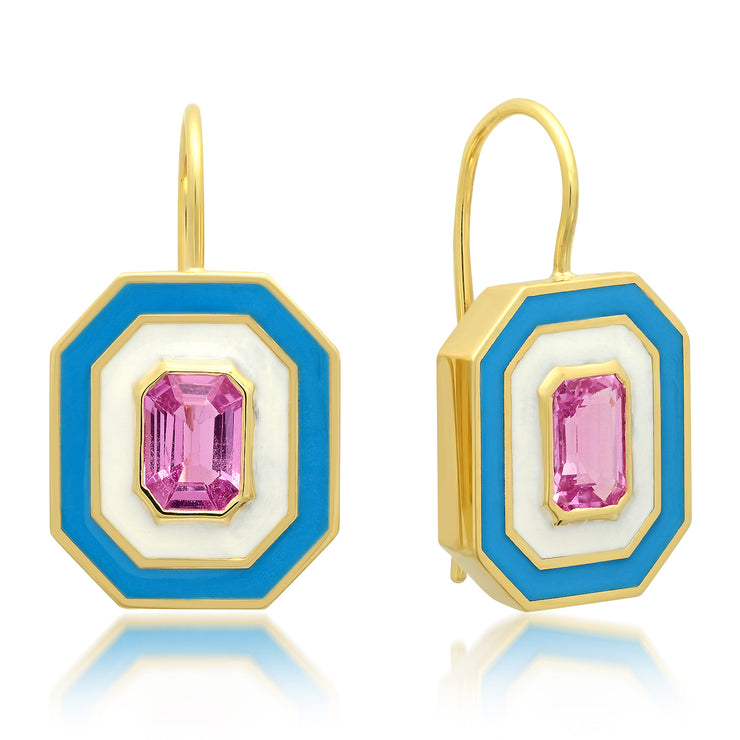 18K YG Dietrich Pink Sapphire Enamel Earrings