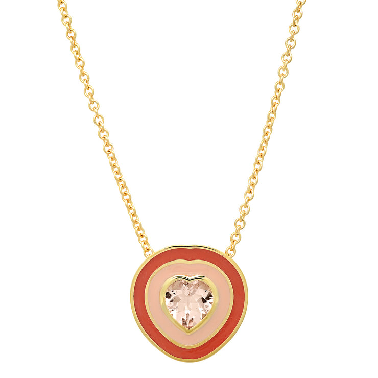 18K YG Dandridge Morganite Heart Enamel Necklace