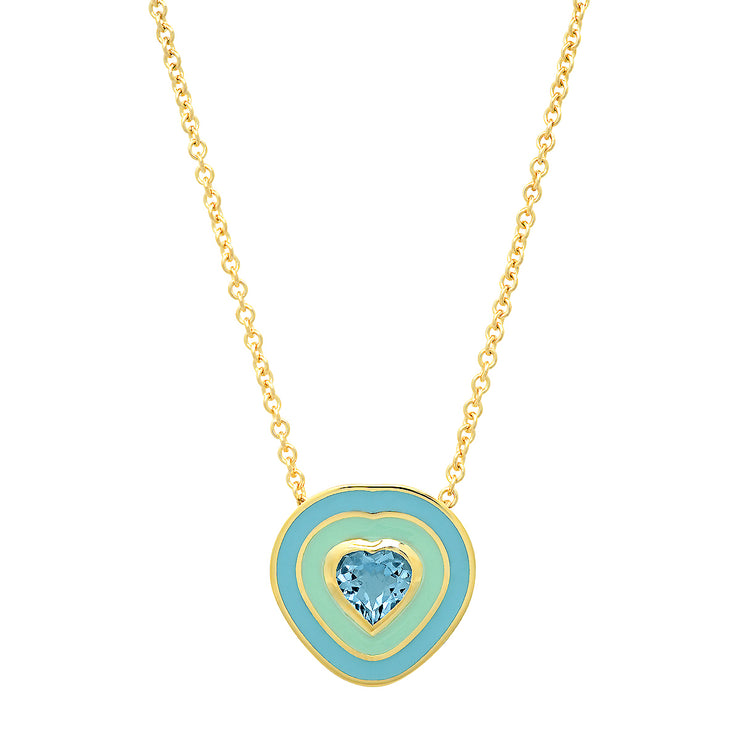 18K YG Dandridge Aquamarine Heart Enamel Necklace