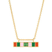 18K YG Loren Green Sapphire Baguette Enamel Bar Necklace