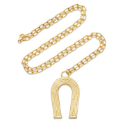 18K Yellow Gold and Diamond Reeded Horseshoe Necklace