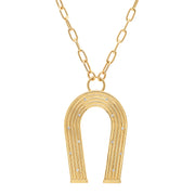 18K Yellow Gold and Diamond Reeded Horseshoe Necklace