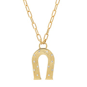 14K Yellow Gold Mini Reeded Diamond Horseshoe Necklace